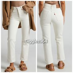 New With Tags. High Rise, Button Fly. 100% Cotton. Distressed. Inseam Is 28. I Also Have 26 Inseam In My Other Listings Cream Mom Jeans, Levis 501 Cropped Jeans, Levis 501 Crop, Ecru Jeans, Mom Pants, Cream Jeans, White Jeans Outfit, Tapered Leg Jeans, High Waisted Mom Jeans