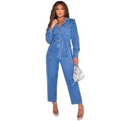 Denim Rompers & Jumpsuits Outfits For Women. Find New Trends of Denim Jumpsuits & Rompers for Women, up your wardrobe easily. Our Denim Jumpsuit help you explore the newest trends and essentials casual for any and every occasion! Find the perfect one-piece denim jumpsuits outfit for a stylish and effortless look. Denim Jumpsuit Outfit, Comfortable Pajamas, Jumpsuit Outfit, Denim Outerwear, Standing Collar, Denim Jumpsuit, Wide Leg Jumpsuit