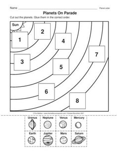 a printable worksheet for the planets on parade, with numbers and symbols