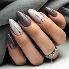 Gray Nails With Design, Gray Nails Ideas, Gelish Colors, Skittle Mani, Manicure Designs, Simple Fall Nails, September Nails, Gray Nails