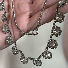 Antique Vintage Flower Glass Crystal Silver Deco Choker Necklace Beautiful Sparkling Crystals Arranged Like Tiny Flowers That Float Around Your Neck. Lovely Prong Set Foil Back Crystal With An Open And Closed Back Along A Silver Tone Chain To An Antique Clasp. Crystal And Clasp Look Original But The Silver Tone Chain Looks To Me As If It Was Added To Fit A Larger Neck. Deco Necklace That Dates Around The 1930's With Its Late Deco Look And Construction. Dazzling Sparkling Necklace That Is Perfect For A Wedding. Excellent Condition With Very Little Wear Size Approximately 16 Inches Long Need More Specifics? Just Ask I Am Happy To Help Offers Welcome 16 Inch Necklace, Fancy Nancy, Sparkle Necklace, Tiny Flowers, Sparkling Crystal, Glass Crystal, Vintage Flowers, Antique Vintage, Crystal Glass