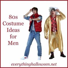 two men dressed up in costumes with the words 80s costume ideas for men