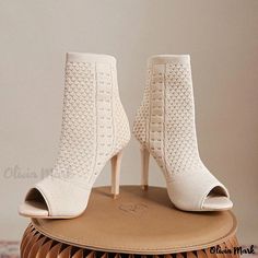 Olivia Mark - Fly-Knit Peep-Toe Fashion Boots with High Heels Purple Flats, Elegant High Heels, Super High Heels, Stiletto Boots, Shoe Sole, Fashion High Heels, Ankle Straps, Toe Designs, Heel Boots