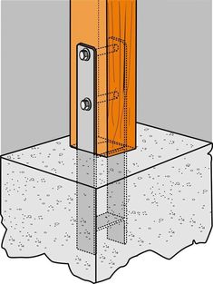 an orange door is in the middle of a concrete block with metal bars on it