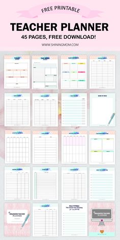 free printable teacher planner Teacher Binder Printables Free, Business Planner Printables, Free Lesson Planner, Planner For Teachers, Lesson Planner Template, Printable Teacher Planner, Teacher Calendar, Teacher Planner Templates, Weekly Planner Free Printable