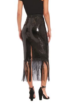 Make a dazzling statement in our Chelsea sequin fringe midi skirt. This show-stopping piece features an alluring sequin-covered body that catches the light with every move, culminating in a playful fringe hem that swings as you walk. Perfect for New Year's Eve parties, cocktail soirées, or any event where you want to shine. For a more subdued look, team it with a simple silk camisole. The Chelsea skirt effortlessly transitions from dinner to the dance floor, ensuring you're the muse of every occ Fringe Midi Skirt, Social Dresses, Weekend Dresses, Garden Dress, The Muse, Illusion Dress, Silk Camisole, Maggy London, Vacation Dresses