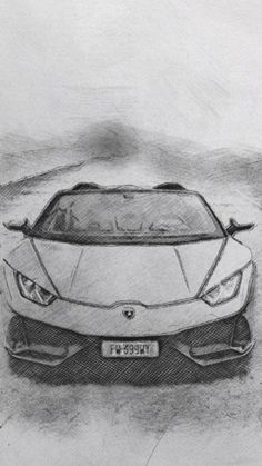 a pencil drawing of a sports car