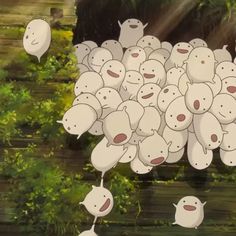 a bunch of white bears floating in the air