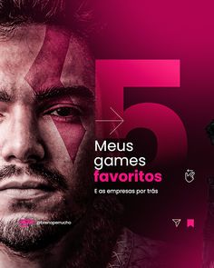 a man with the number five on his face in front of a pink background and text that reads, meus games favorites