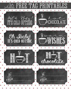 free printable chalkboard tags for hot chocolates, coffee cups and other items