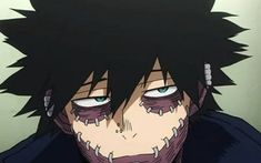 an anime character with black hair and blue eyes, wearing a dark outfit while staring at the camera