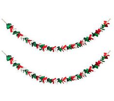 two red, green and white christmas garlands on toothpicks