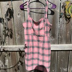 I Had This In My Suitcase From Seeing Bts So I Washed It, Forgetting I Never Wore It And The Tag Was Still On It! So It's Actually Never Been Worn. Zip Up On The Side. Plaid Pink Dress, Cheap Pink Plaid Summer Dress, Vacation Sleeveless Plaid Mini Dress, Pink Fitted Plaid Cotton Dress, Pink Plaid Cami Top, Plaid Dress, Pink Ladies, H&m, Zip Ups