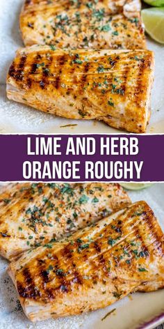 grilled salmon with lime and herb orange roughy