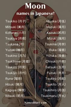 an anime poster with the names of different characters