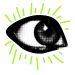 an eye is shown with green light coming out of the iris's eyes,