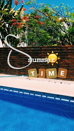 a swimming pool with the words summer time written on it