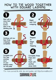 how to tie wood together with square leashes info graphic by survival life