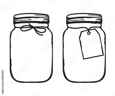 two mason jars with labels on them, one is empty and the other has a tag