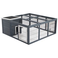 an animal cage with two doors and one door open