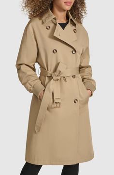 KARL LAGERFELD PARIS Double Breasted Gabardine Trench Coat | Nordstrom Rain Coats, Double Breasted Trench Coat, Karl Lagerfeld Paris, Nordstrom Store, Anniversary Sale, Trench Coats, Welt Pockets, Karl Lagerfeld, Three Quarter