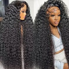 Deep Wave Human Hair Wig Displayed On a Model, Showcasing Long Voluminous Curls Indian Hair Color, Wigs Deep Wave, Deep Wave Human Hair, Brazilian Body Wave Hair, Closure Wigs, Hair Color Natural, Deep Wave Hairstyles, Work Hairstyles, Custom Wigs