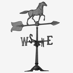 a weather vane with a horse on it's head and the word w is for wind