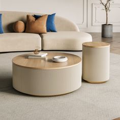 a living room filled with furniture next to a white couch and coffee table on top of a rug