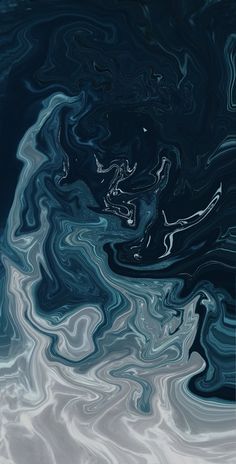 an abstract painting with blue and white waves in the water, as if it were liquid