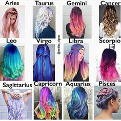 Zodiac Signs Funny, Zodiac Star Signs, Colored Hair, Hair Dye Colors, Rainbow Hair, Cool Hair Color