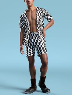 Liquid Chess Male Shirt ►Why do you need this set? This totally stunning set has the magical ability to make all shapes and sizes look incredible, both day and night! The flexible sizing allows you to wear them, and look better than in anything else you could possibly wear! It's made with an extremely comfortable material that is perfect for any type of activity. ►Material/Structure All of my products are made from top quality four-way stretch Italian Lycra® The fabric structure consists 82% Pol Guy Rave Outfits, Rave Kimono, Rave Outfit Men, Men Festival Outfit, Edm Outfit, Rave Shirt, Burning Man Clothing, Festival Kimono, Rave Outfits Men