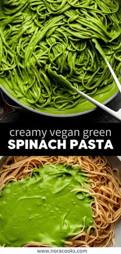 Green Pasta Spinach Sauce Recipes, Spinach Sauce For Pasta, Vegan Spinach Recipes, Vegan Spinach Pasta, Green Pasta Recipe, Spinach Pasta Sauce, Green Pasta Sauce, Vegan Dressings, Spinach Recipes Vegan