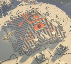 an aerial view of a city in minecraft, with lots of orange and white buildings