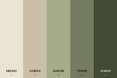 the color scheme for an interior paint swatch in shades of green, beige and brown