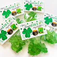 st patrick's day treat bags filled with gummy bears