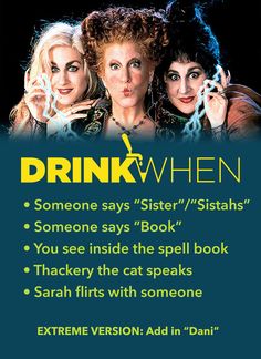 a poster with the words drink when and two women talking on their cell phones in front of them