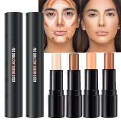 PRICES MAY VARY. 💎[4 Color Cream Contour Stick Makeup] -This Countour highlight stick has a silky, lightweight, buttery smooth formula that blends seamlessly onto your skin! Cream Bronzer Stick - Incredibly creamy and soft texture combines the features of a powder and butter bronzer; that smooth skin texture brightens skin tone and delivers a gorgeous bronze finish.The makeup contour and makeup highlighter create the illusion of a sculpted, defined face in no time. 💎［Brightens & Shades］It's 4 Contour Sticks, Cream Contour Stick, Cream Contour Palette, Bronzer Stick, Make Up Kits, Highlight Stick, Contouring For Beginners, Makeup Contouring, Liquid Contour