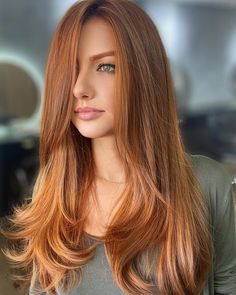 Expensive Red Hair, Medium Reddish Blonde Hair, Cowgirl Copper Hair Brown Eyes, Red Hair Color Natural, Warm Ginger Hair, 2024 Hair Trends For Women Color, Honey Copper Hair Caramel Highlights, Cowboy Copper Hair Color, Dimensional Red Hair Copper