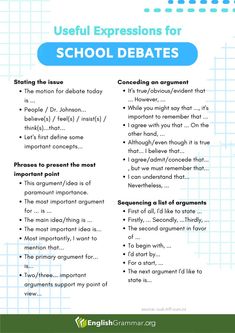 a poster with the words useful expressions for school debates