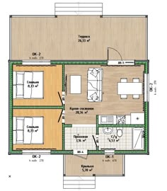 the floor plan for an apartment with two separate rooms and one bedroom on each side