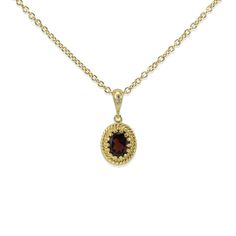 Carefully handmade in our workshop in Italy, this sparkling pendant necklace from our 'Luccichio' collection is set with a genuine red garnet cabochon enriched by handset AAA grade cubic zirconia set on the bail. Cast from 18 kt gold vermeil, it's understated and elegant and it will add a precious detail to your everyday outfits so as it will do with your eveningwear. Garnet helps us feel grounded and connected to the present moment. If you're lacking in energy, it could be energy blockages with Elegant Yellow Gold Garnet Necklace, Elegant Oval Garnet Necklace, Yellow Gold Oval Garnet Necklace, Yellow Gold Garnet Necklaces With Oval Shape, Red Garnet Oval Pendant Necklace, Luxury Garnet Pendant Necklace, Elegant Garnet Pendant Necklace, Formal Garnet Round Pendant Necklace, Classic Garnet Birthstone Necklace