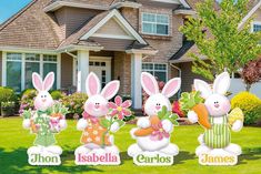 easter bunny lawn decorations in front of a house