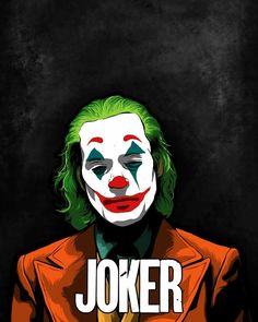 the joker movie poster with green hair and clown makeup on it's face, in front of a black background