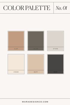 the color palette is shown in four different shades, including neutrals and browns with text below