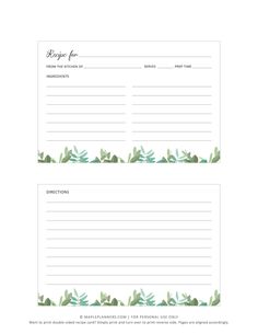 two green leaves lined notepads with the words recipe for breakfast written on them