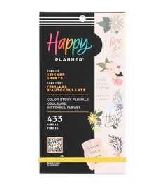 the happy planner stickers are pink and black, with an apple design on it