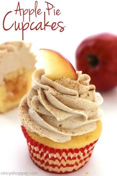 an apple pie cupcake with cinnamon frosting