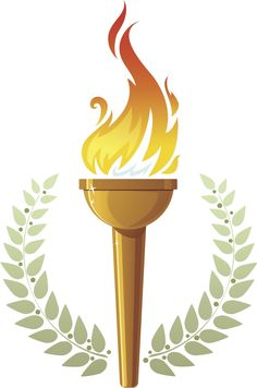 a torch with flames in the middle surrounded by laurels