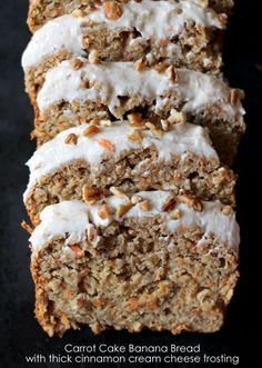 carrot cake banana bread with cinnamon cream cheese frosting