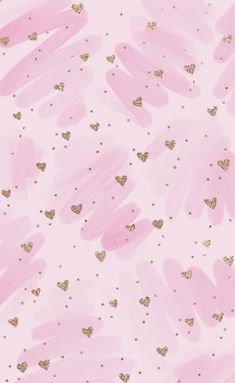 pink and gold wallpaper with hearts on it